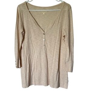 Lilly Pulitzer Beige Cream V Neck 3 Button Cotton Top Short Blouse Small
